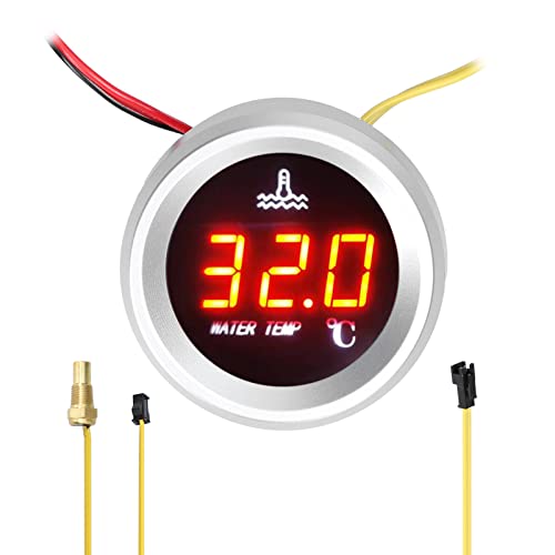 Medidor digital de coche para temperatura del agua de 52mm con pantalla LED de 9-36V y alarma