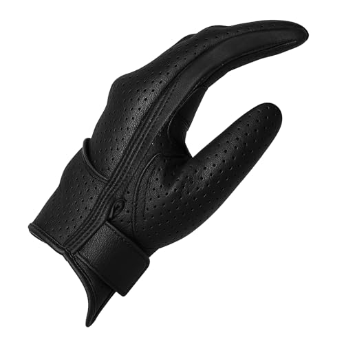 Jackets 4 Bikes Motorcycle Gloves - Premium Perforated Leather for Men Women, Touch Screen, Non-Slip Motorbike Cruiser Street Black XL