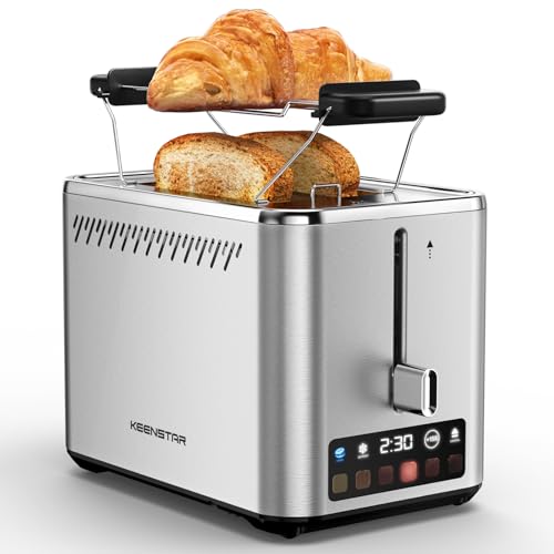 KEENSTAR Touch Screen 2-Slice Toaster with 6 Browning Levels, Bagel, Defrost & Timer, Wide 1.5" Slots, Removable Crumb Tray, 900W Stainless Steel Smart Toaster for Bagels, Breads & Waffles