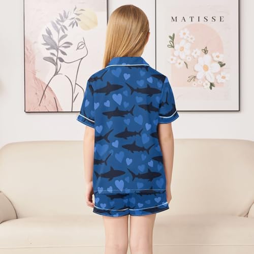 ALAZA Black Shark Heart Satin Pajamas Set Short Sleeve Button Down Sleepwear Summer Pjs 2 Piece4