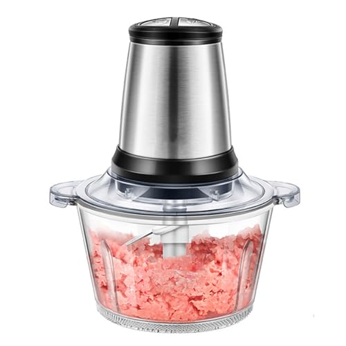 2L Zerkleinerer Elektrisch Mini, 500W 2 Geschwindigkeitsstufen, Multi Universalzerkleinerer, Glasbehälter Zerkleinerer für Fleisch,Babynahrung,Obst,Gemüse