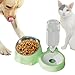 Baoblaze Double Cat Bowls Raised Cat Dish with Automatic Water Bottle,15°Tilted,2 in 1,Pet Feeder,Pet Food Water Bowl for Puppy Kitten, Green