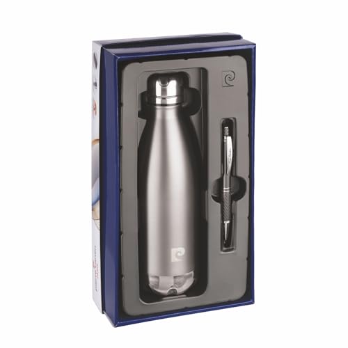 Image of Pierre Cardin Lexus Premium Gift Set - Grey Vacuum-Insulated 304-Grade Stainless Steel 24-hr Hot /Cold Bottle & Elegant Grey Ball Pen | Luxury Corporate Gifting Combo