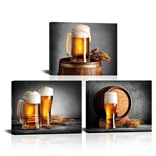 Artkissmore Black And White Wine Canvas Wall Art Beer Glasses And Barrel Pictures Print Canvas For Kitchen Dining Room Contemporary Home Bar Decor Frame Ready To Hang 12X16Inchx3Pcs #TOP28