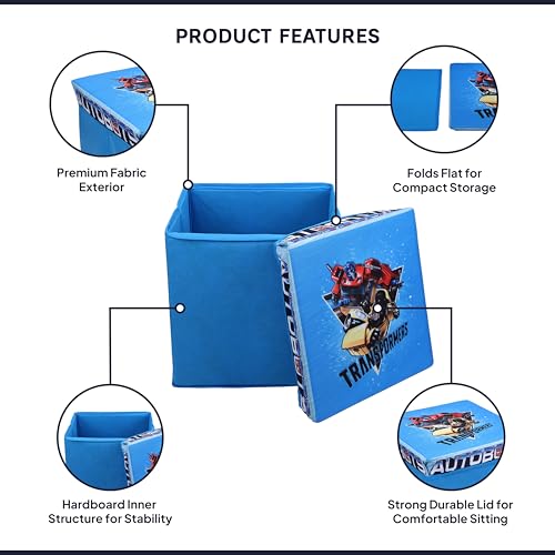 Image of Kudos Kids Transformers Print Foldable Storage Box | Non-Woven Fabric Toy Storage Basket | Laundry & Clothes Organizer with Lid (Blue)