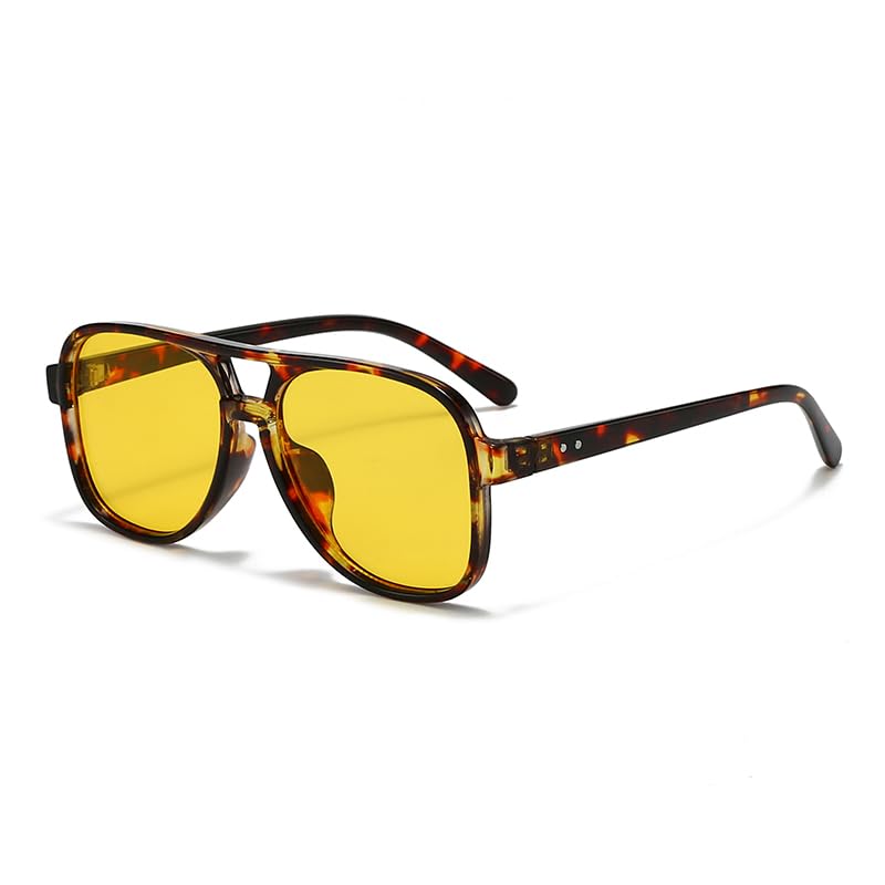 Retro Sunglasses for Men Women | PC Frame AC Lens Aviator Style Sunglasses | Tortoise Shell - UV Protection Outdoor Driving Casual Wear Frame (Yellow, Model 3920)-image-32