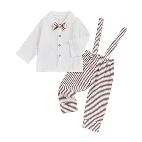 Image of VISGOGO Toddler Boy Linen Outfit Baby Boy Fall Winter Clothes Set Button-Down Shirt Tops Cotton Linen Pants 2PCS