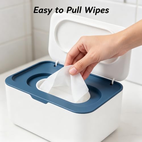 Wipes Dispenser Wipe Holder for & Adult Refillable Wipe Container Keeps Wipes One Handed. Non/Close Wipes Pouch Blue Home Essentials - 5