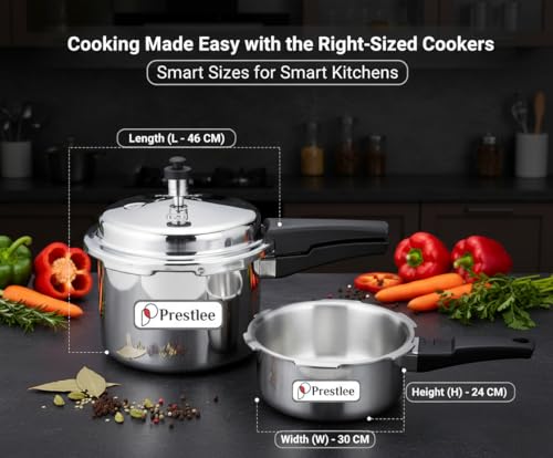 Image of Prestlee Aluminium 2, 3 Litres Pressure Cooker | Outer Lid | Faster & Healthy Cooking | Gas Stove Compatible | ISI Certified | 5 Years Manufacturer's Warranty | Silver