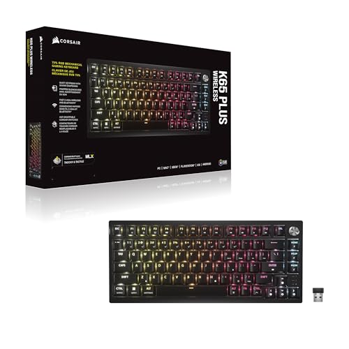 Corsair K65 Plus Wireless 75% RGB Clavier de Jeu Mécanique Remplaçable à Chaud – Interrupteurs Tactiles MLX Fusion Pré-Lubrifiés – Capuchons de Clé en PBT – AZERTY FR – Noir