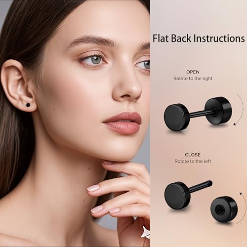 Hypoallergenic Titanium Screw Back Flat Back Dot Stud Earrings 3mm-5mm Simple Classic Helix Tragus Cartilage Earlobe Stud Earrings for Women Men3