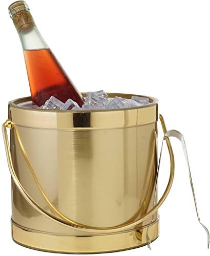 Hand Made In Usa Brushed Gold Double Walled 3-Quart Insulated Ice Bucket With Ice Tongs (Metallic Deco Collection) #TOP3