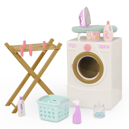 Our Generation – Wäschetag – Puppenwaschmaschine – Trockengestell, Bügeleisen und Reinigungsset – 46 cm-Puppenhaus-Zubehör – Vorgetäuschtes Spiel – Spielzeug für Kinder ab 3 Jahren