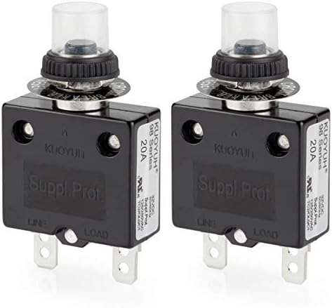 Thermal Circuit Breaker, DIYhz 20 Amp Push Button Manual Reset Circuit Breaker 32V DC 125/250VAC 50/60Hz with Quick Connect Terminals and Waterproof Button Transparent Cap 2Pcs