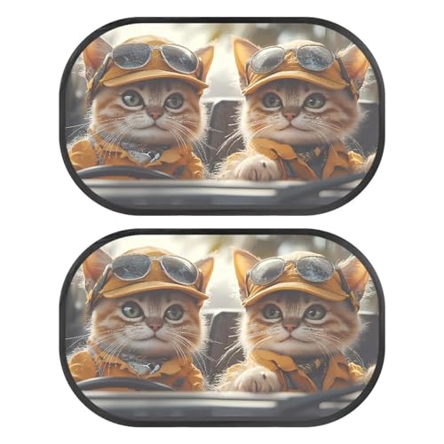 Renewold 2 Pieces Set Cute Kitten Car Window Shades for Kids Pets Sunshade for Car Window Baby Sun Glare and UV Rays Protection Car Shades for Side Window Foldable Easy Install Decor