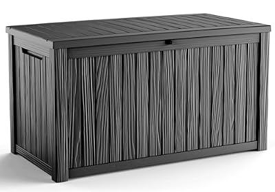 MAIUSCOLI 200 Gallon Outdoor Deck Box, Lockable Waterproof Outdoor Storage Boxes For Garden Tools,Indoor Cushions,Accessories Outside Storage Resin Weatherproof Container(Black)