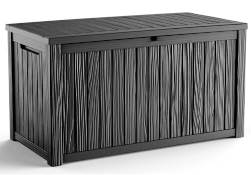 200 Gallon Outdoor Deck Box,Storage Lockable Waterproof Patio Furniture,Garden Tools,Cushions,Pool Accessories Outside Storage Resin Box(Black)