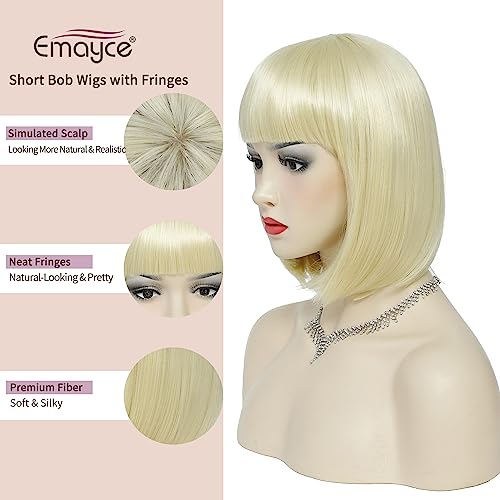 Short Bob Wigs with Fringes/Bangs for Women Straight Blonde Bob Style wigs-Premium Heat Resistant Synthetic Fiber Layered Hair Wigs for Daily Party/Halloween/Cosplay (#613-Bleach Blonde) - Image 3