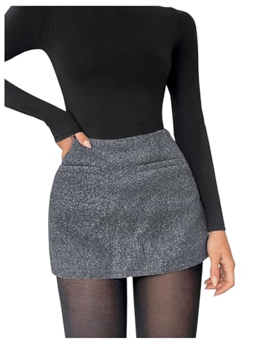 SOLY HUX Women's High Waisted A Line Mini Tweed Skirt Elegant Work Office Skirts
