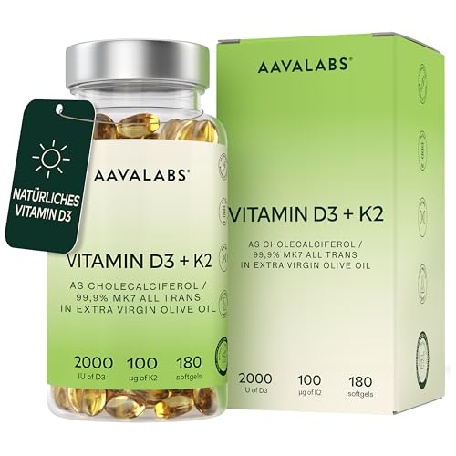 Vitamin D3 K2 hochdosiert mit nativem Olivenöl - Vitamin D 2000 IE + Vitamin K2 MK7 100g - Sonnenvitamine Vitamin D K2 GMO- gluten- und laktosefrei 180 Vitamin D3 K2 Kapseln hochdosiert