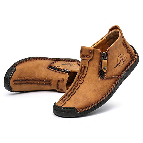 Mens Ankle Boots Leather Driving Shoes Casual Loafers Shoes Side Zipper Ankle Chukka Boots Vintage Hand Stitching Slip On Outdoor Non Slip Flats Walking Oxford Shoes Comfort Working Shoes Booties3