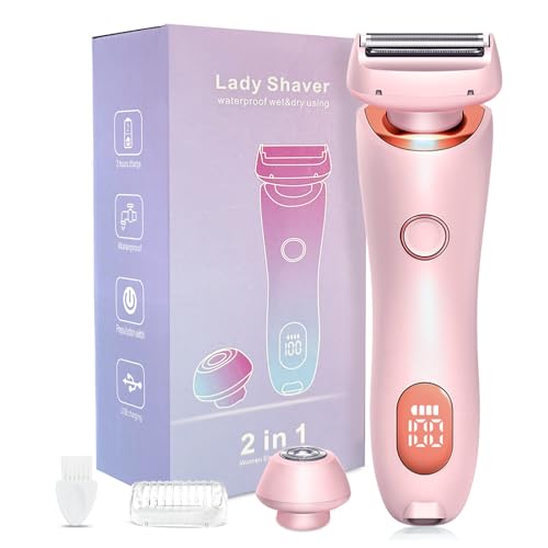 2-in-1 Women's Electric Shaver, Silky and Painless, IPX7 Waterproof, Wet and Dry, Efficient Cleaning, Suitable for Bikini, Legs, Face, Arms, Underarms (Pink)