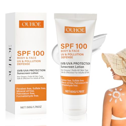 Crema solare SPF 100, Sunscreen SPF 100, crema solare per viso e corpo, protezione solare anti-invecchiamento, protezione UV per tutto il corpo, lenitivo protezione solare