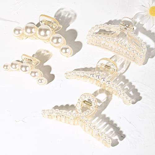 Deeka PEARLCLAWLARGE-5P 5 Pcs Large Pearl Hair Claw Clips White Black Thick Long Jaw Clips Barrettes Hair Accessories thumb #7