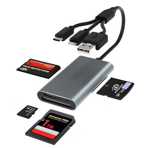 Adaptador Tarjeta de Imagen XD/SD/Micro SD/MS para iphone/ipad   4 en 3 Lightning & USB C & USB Adaptador para Memory Stick Pro Duo/Micro SD/SD/XD Picture Card, Lector Tarjeta XD para Olympus/Fujifilm