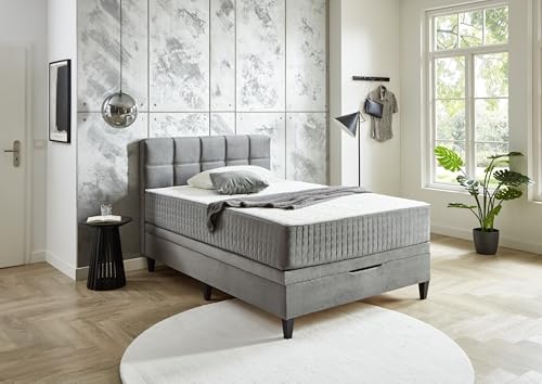 möbelando Boxspringbett TraumZeit 140x200 cm Anthrazit – Premium Komfort mit 7-Zonen-Taschenfederkern-Matratze H2/H3, integriertem Bettkasten & gepolstertem Kopfteil