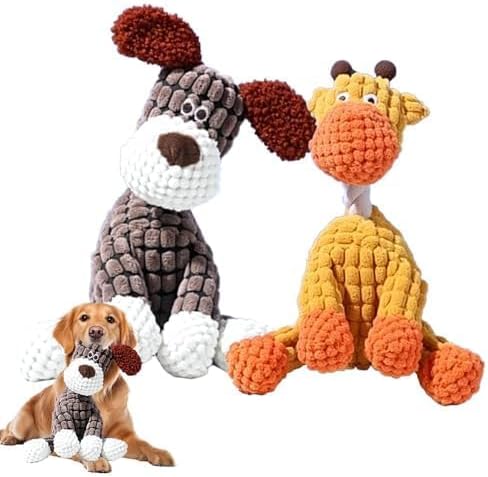 2026 New Durable Plush Dog Toys for Aggressive Chewers, Squeaky Chew Toy for Small Medium Large Dogs Puppy Teething Toys. (Brown+Orange)