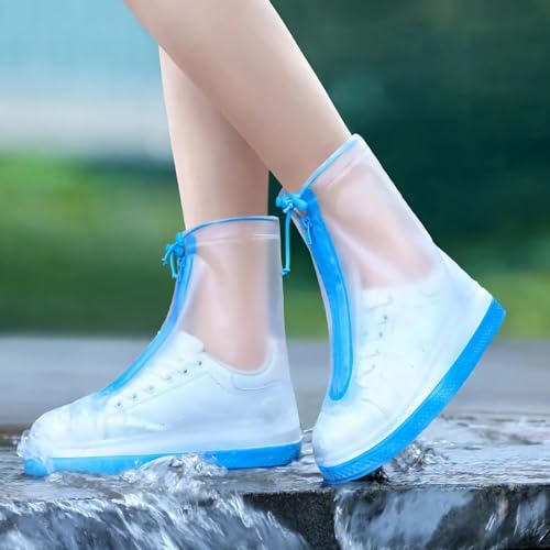Couvre-chaussures imperméable en silicone bleu avec fermeture éclair et cordon