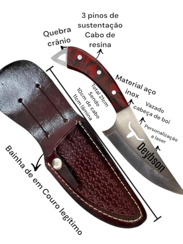 Faca Campeira com Quebra-Crânio 22cm Robustez Estilo Rústico (Vermelho) - Genérico