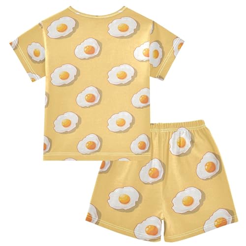 ALAZA Cute Yellow Egg Pajamas Set Short Sleeve Cotton Sleepwear Summer Pjs 2 Piece 5-14Y2