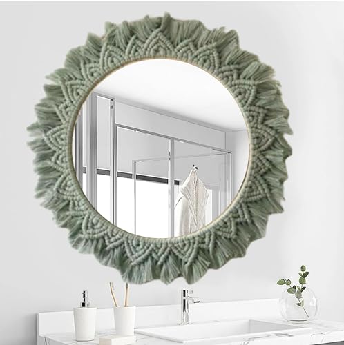 Image of Handmade Macrame Wall Mirror for Home Decor 17 x 17 Inch, 1-Piece (Style 18)