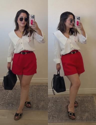 Daacee Women’s Big Collar Cotton Linen Blouses Dressy Casual Long Sleeve V Neck Button Down Shirts Ladies Tops4