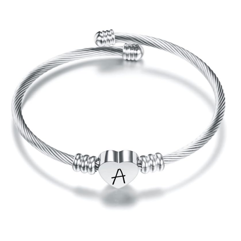 Suonie Plata Amor Corazón 26 Letra Inicial Alfabeto A-Z Pulsera Joyería Regalo Ajustable Para Hija Hijo Hermanas Amigos Madre Colega Amante Cumpleaños Navidad (A)