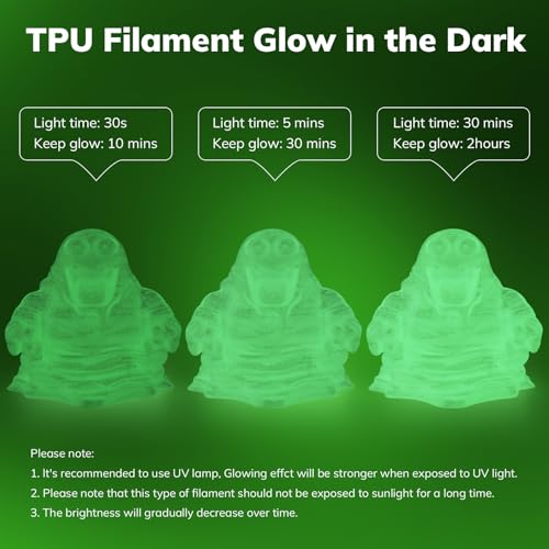 Image of AMOLEN 95A TPU 3D Printer Filament, 1.75mm Glow in The Dark Green, Soft TPU Flexible 3D Printing Filament, High Hardness & Resilience, Best with UV Lamps, 1kg Spool(2.2lbs), Fit Most 3D Printers