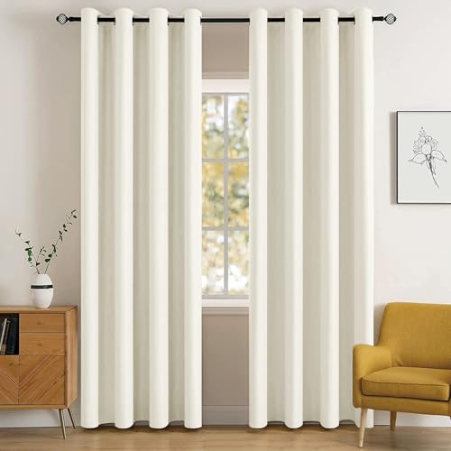 Image of MIULEE Cream Blackout Bedroom Curtains Drapes 84 Inch Long 52 inchx84 inch | Grommet Top, Room Darkening Window Drapes, Privacy Protection, Thermal Insulated, Heat Blocking, Light Blocking