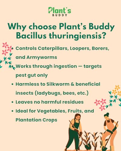Image of PLANT'S BUDDY Bacillus Thuringiensis Kurstaki Liquid Insecticide for Plants (2x10⁹ CFU /ml) - 250 ml | Organic Insecticide for Plants for Caterpillar Control for Veggies, Fruits & Gardens