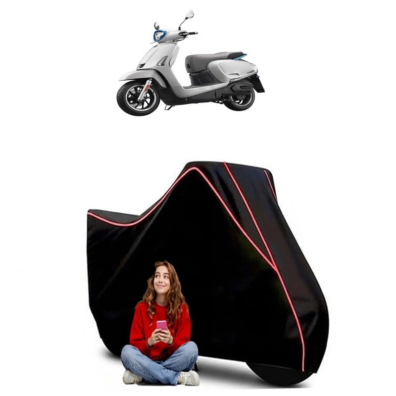Image of Like EV BS6 Scooty Bike Cover Water Resistant Outdoor Use Universal Fit Scooters Motorcycles Heavy Duty UV Protection Dust Rain Scratch Resistant Elastic Bottom Black Blue Piping