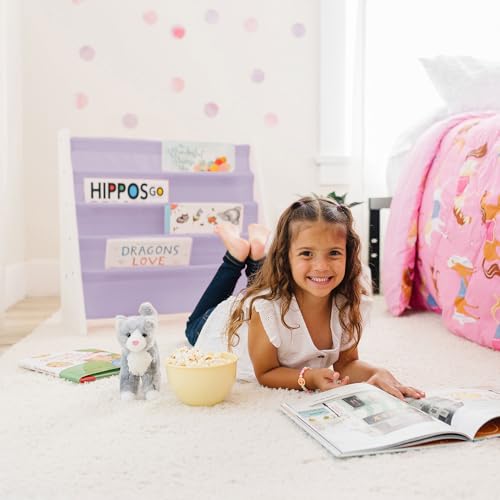 Wildkin Wooden Sling Bookshelf for Kids – Premium Canvas Design with 4 Fabric Shelves, Organizer for Home or Classroom - White w/Lilac by Wildkin - Used condition - Image 2