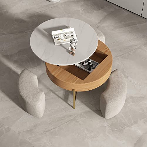 Mgh Round Coffee Table With Storage,Lift-Top Wood Coffee Table Lifts Up With Stools For Living Room,Office,Balcony (White),Ct1817 #TOP5
