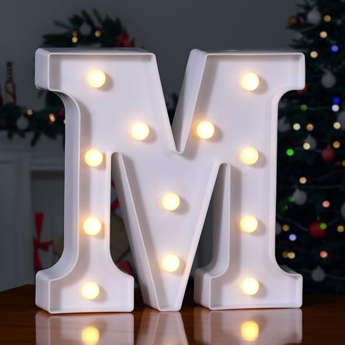 Foaky LED Letter Lights Sign Marquee Light Up Letters Sign for Night Light Wedding/Birthday Party Battery Powered Christmas Lamp Home Bar Decoration(M)