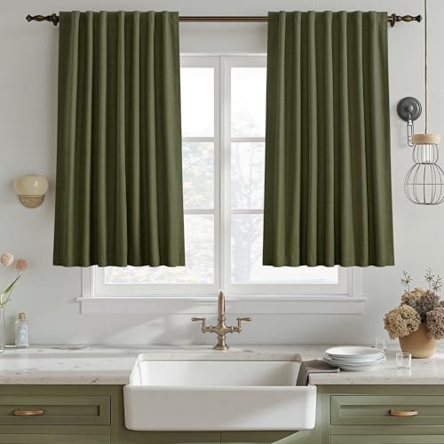UHITECH Olive Green Short Blackout Curtains 45 Inch Long 2 Panels Set