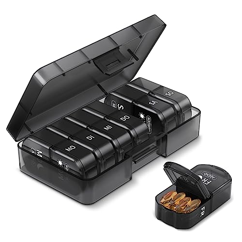 Opret Tablettenbox 's ochtends 's avonds, pillendoos 7 dagen 2 vakken, helderdere en duurzamere print medicijnbox met grote vakken, pillendoos, tabletten, weekbox