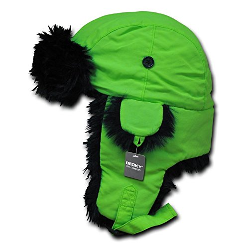 DECKY Black Fur Aviator Hat, Neon Green, Large/X-Large