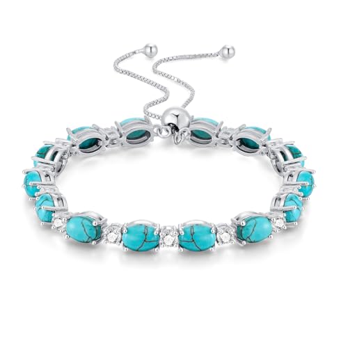 Gemstone Tennis Bracelet 925 Sterling Silver Oval 7x5mm Gemstone Adjustable Bracelets Western Boho Jewelry for Women