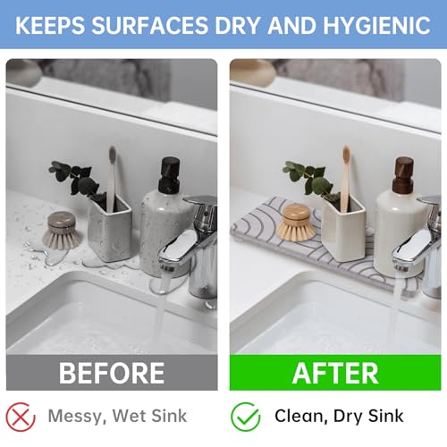NiHome 2 Set Kieselgur Matte für Waschbecken, Diatomit Trockenmatte für Küche & Badezimmer, rutschfeste Absorbierende Matte für Spüle, Wasserabsorbierender Waschbecken-Organizer, Schnell-Trockenmatte