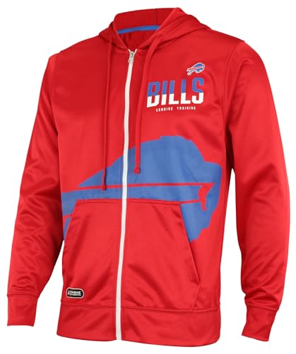 Outerstuff NFL Men's Drill Team Colors Full Zip Performance Fleece Hoodie, Buffalo Bills, Large